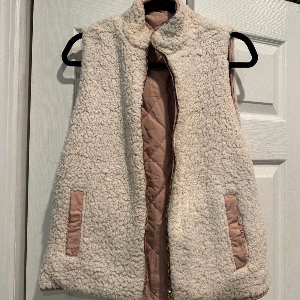 Love Tree Cream and Pink Sherpa Vest